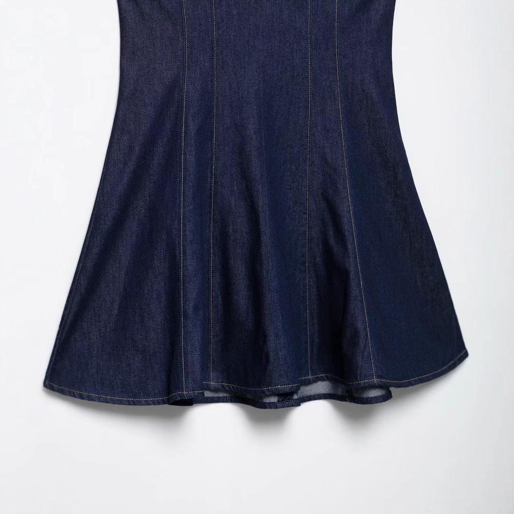 2025 Spring Women's European & American Style Denim Spaghetti Strap Short Dress