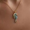 Seahorse Pendant Necklace | Gold Plated Stainless Steel with Zircon Inlay, Jewelry for Women