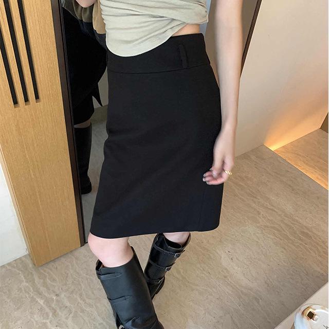 Korean Retro High-Waisted A-Line Wool Blend Skirt with Back Slit – Women s Autumn/Winter 2026 Small