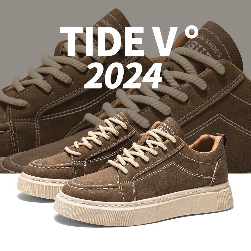

Fashion Spring Versatile Men Leather Casual Shoes Port Style Retro Platform Youth Board Shoes Flat Shoe Hot Sale Student Casual Sneakers 44 коричневый