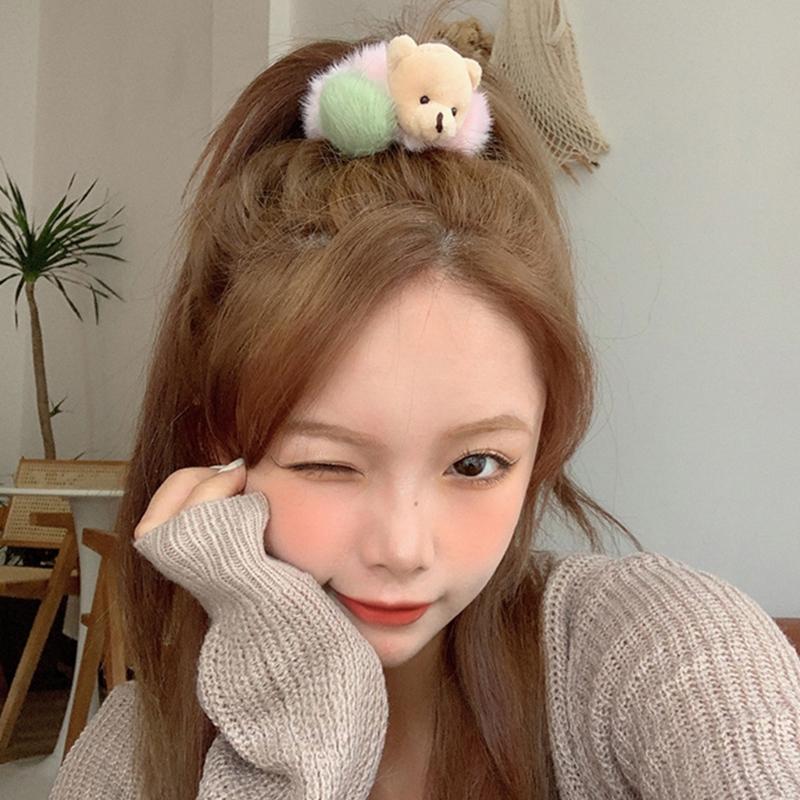 Plush Bear Hair Ropes Furry Ball Hair Scrunchies Cute Cartoon Hair Bands Durable Cute Lovely Elastic Hair Bands