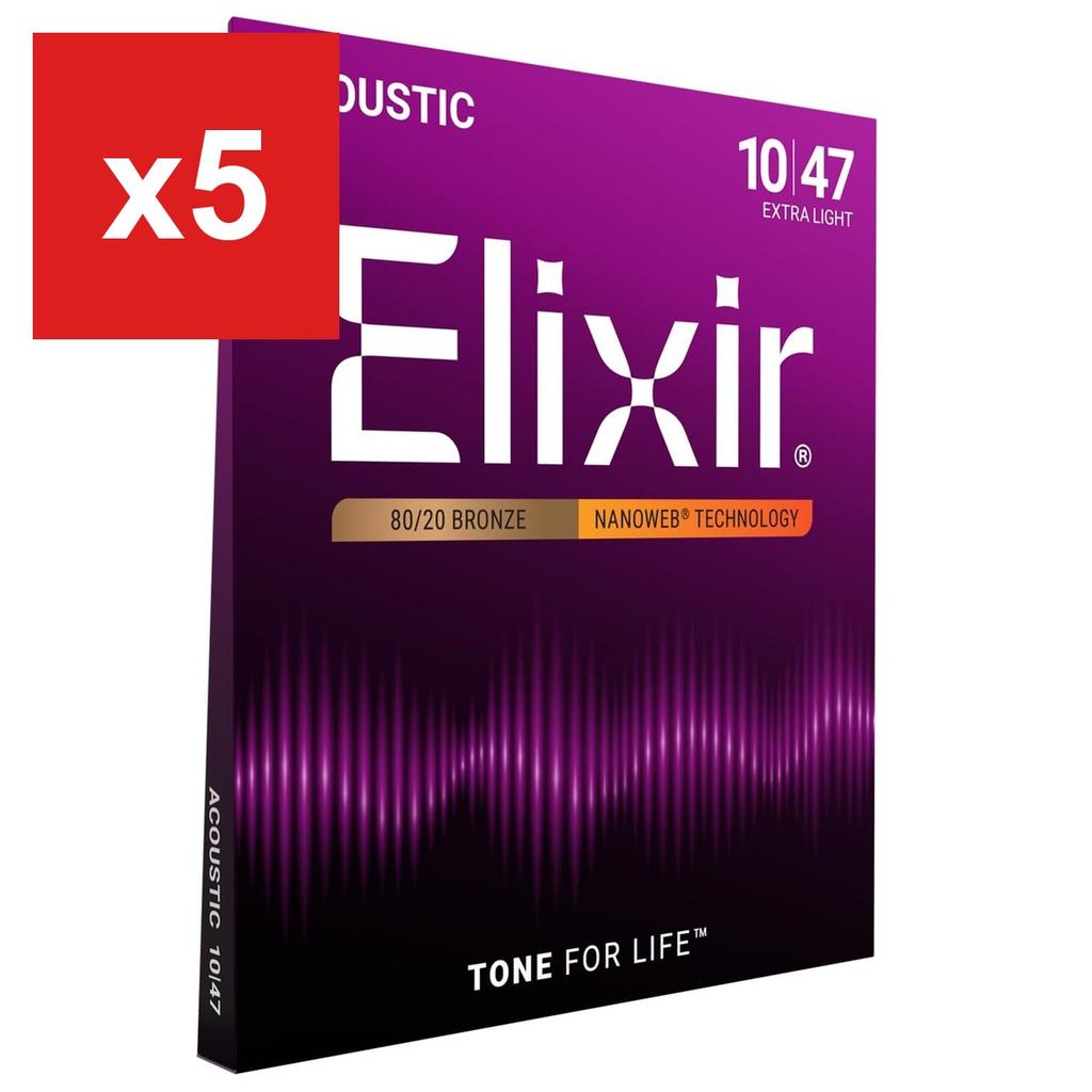 Acoustic Guitar Strings Elixir NANOWEB 80/20 Bronze Extra Light .010-.047 #11002 (Japan Domestic Genuine Product)