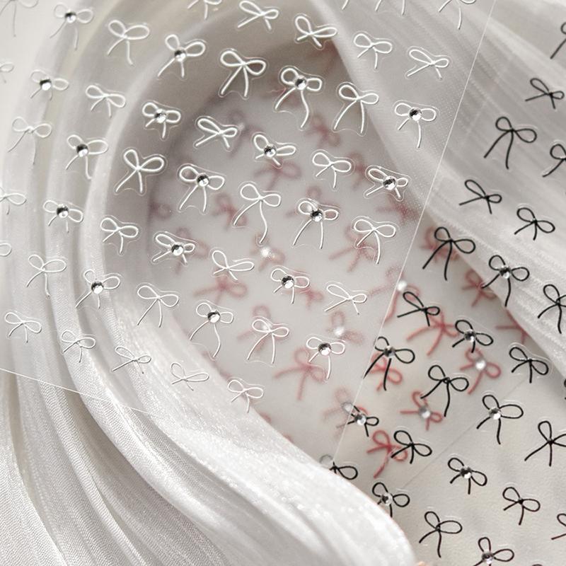 1Pcs 3D Japanese Mini Bow Nail Art Stickers  Cartoon Sale Black White Ribbon Nail Decoration Decals Diy Nail Accessories