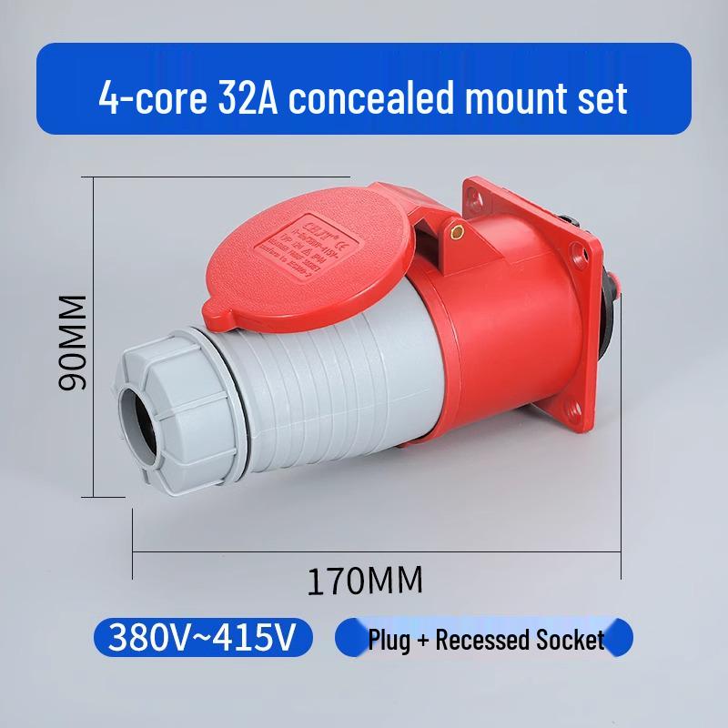 Waterproof 3-Pin 5-Hole Industrial Socket Connector (16A/32A) - Male-Female Mating, Non-Explosion-Proof.