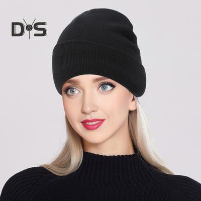 Winter Unisex Knitted Hat Stretchy Folded Brim Thickened Solid Color Ear Protection Warm Daily Wear Cap Outdoor Skiing Skating Headwear
