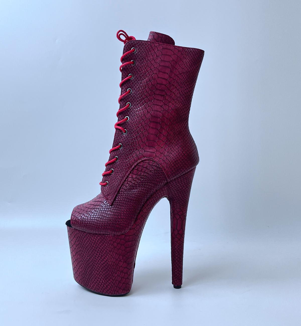 

European Peep-toe Snake Print Unisex Ankle Boots for Stage and Pole Dancing, 20cm Heel Size 39