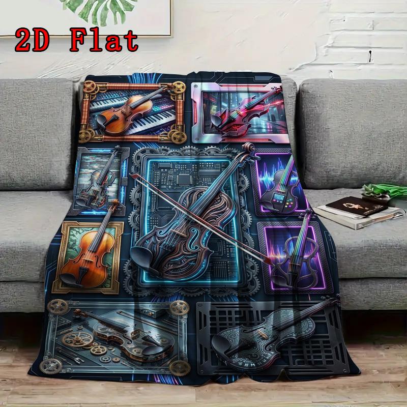 Futuristic Violin Innovations 2D Flat Pattern Flannel Blanket, High Quality All Seasons, Home Decor, Warmth and Comfort, Perfect for Christmas Gifts.