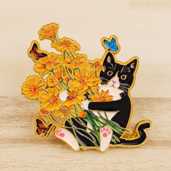 Brooch Enamel Bouquet Cat Design Zinc Alloy Brooch Pin Clothing Bags Suit Lapel Badge Versatile Accessory