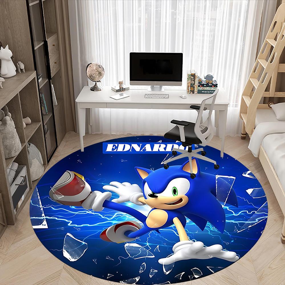 1PC Sonic Ednardo Office Round Rug - Perfect for Office or Study Decor, Machine Washable, Non-Slip Backing, Decorative Floor Mat