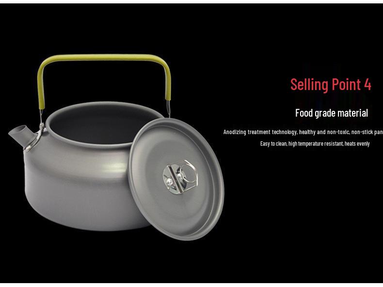 1.2L Anodized Aluminum Outdoor Kettle - Portable Teapot for Camping, Picnic & Fishing