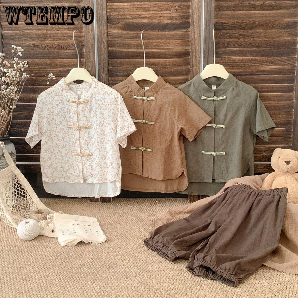 Summer Children's Short Sleeved Shorts Set Cool Tang Style Hanfu Outfit