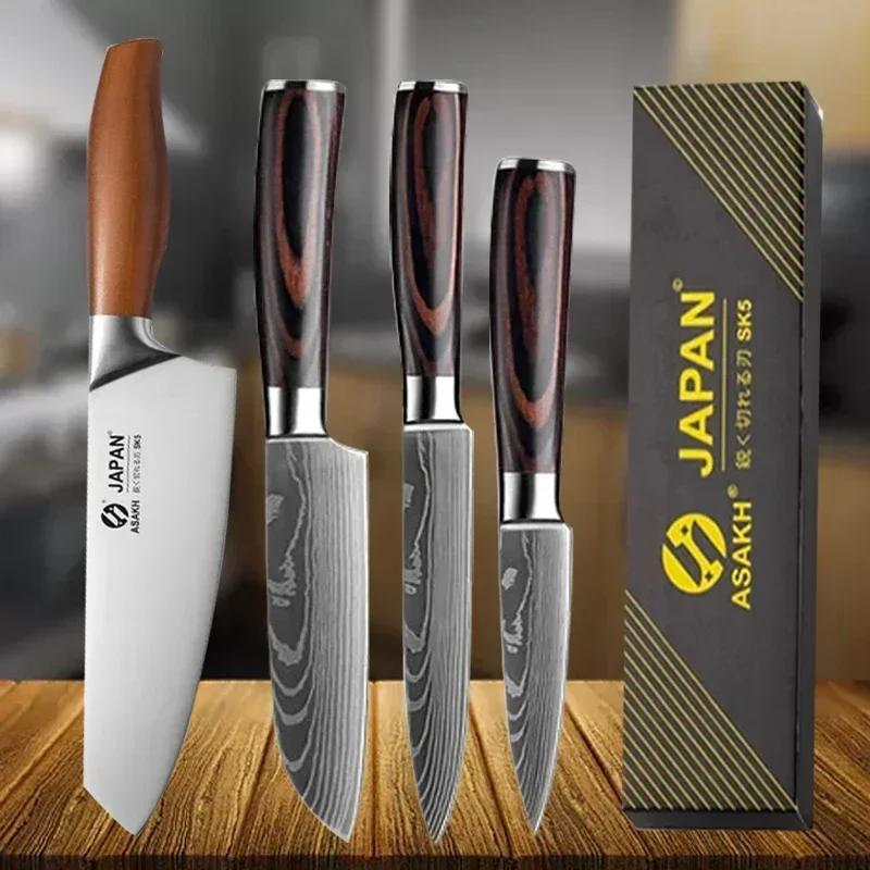 New Professional Kitchen Knife Damascus Laser Japanese Santoku Knife Fruit Slicing Utiltiy Knife Stainless Steel Chef's Knife