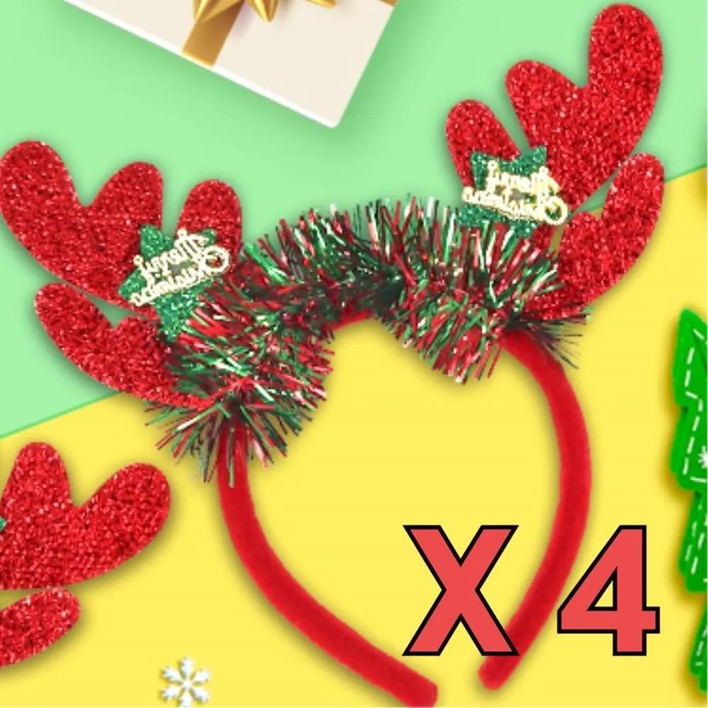 Christmas Headband Glitter Rudolph Reindeer Antlers 4-Piece Party Hat Christmas Party