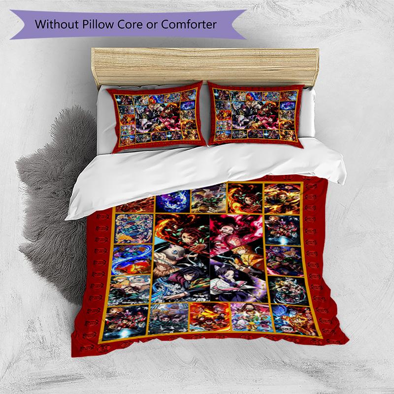 Demon Slayer Pattern Printed 3PCS Bedding Set, Soft Skin-Friendly Washable Duvet Cover & Pillowcases Set