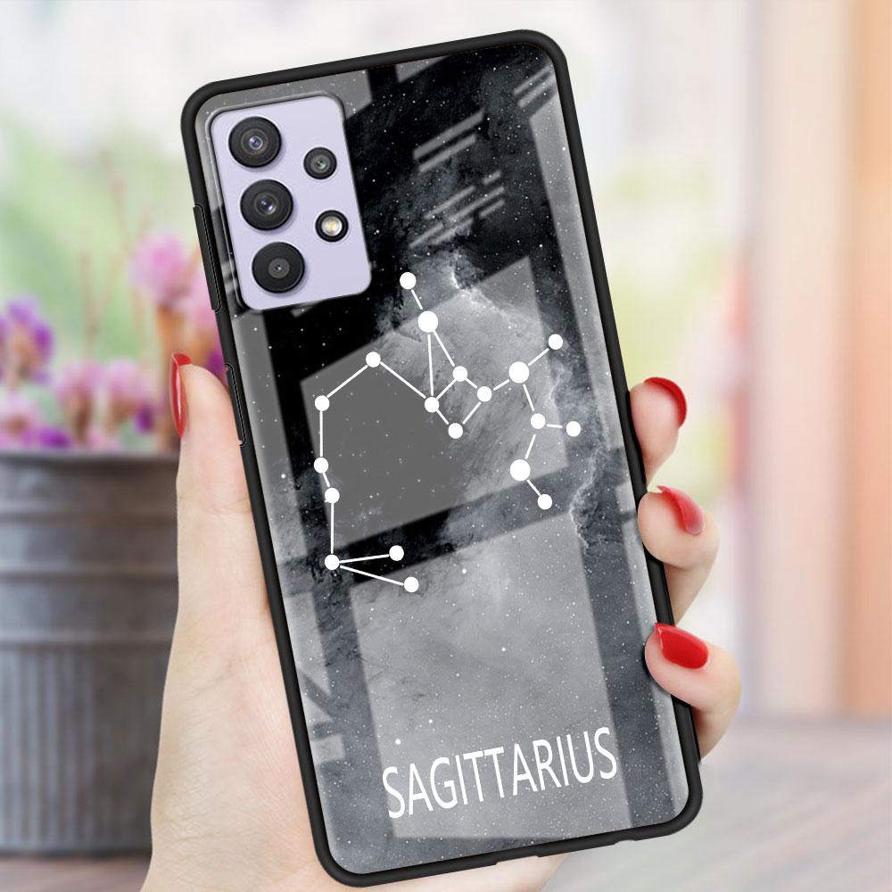 Twelve Constellations Glass Case For Samsung Galaxy A52 A71 A50 A51 A70 A21s A31 A72 A10 A12 A30 A22 5G Phone Cover