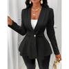 Spring Autumn Winter Women's Fashion Casual Solid Color Printed Jacket Coat with Long Sleeve V-neck