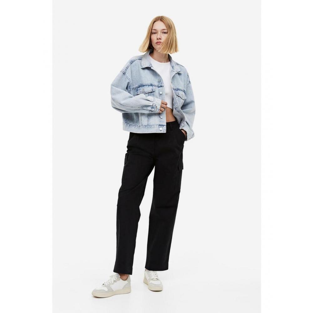 

H M Cotton Cargo Pants Black 1180669001