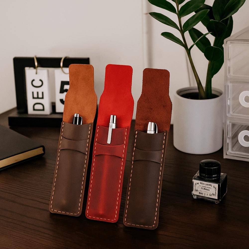 Holder Pen Protective Bag PU Leather Pen Storage Pouch Leather Pen Bag  Desk Accessory