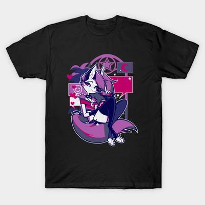 Men Black Print T-shirt Loona Pride Demon No-Cut Transfer Paper Print Cotton Tshirt