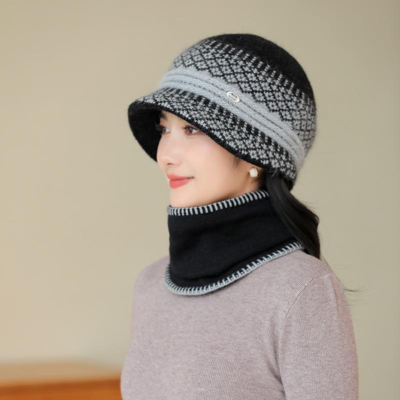 

Теплая шапка для женщин, защита от холода осенью и зимой, защита ушей, шарф с язычком утки, шапка [hat + scarf] 2-piece set