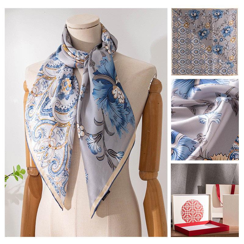 New Fashion Versatile Mulberry Silk Scarf Women s Plant Flower Fashion Commuter Square Scarf Decorative Scarf 105*105cm