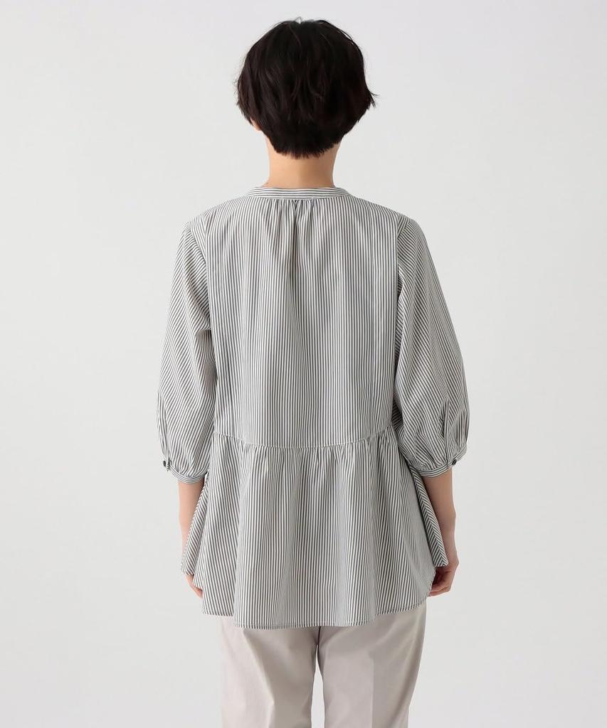 Afternoon Tea Living JM95 Bancel Cool Striped Gathered Blouse, Ivory