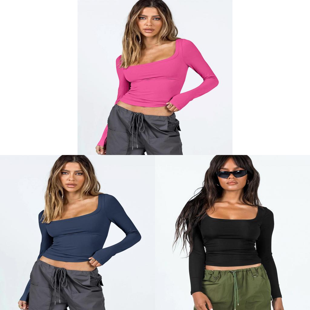 T Shirt For Women Sweater Knit Long Sleeve With Ribbed Design For Streetwear Fashion