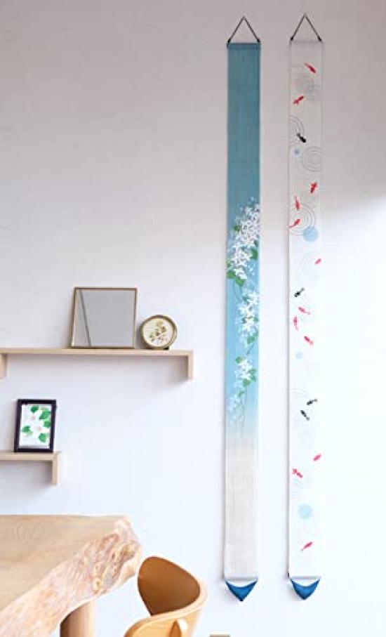 Narrow Tapestry Linen Interior Tapestry Wall Hanging Summer "Minamo" 100% Hand-dyed