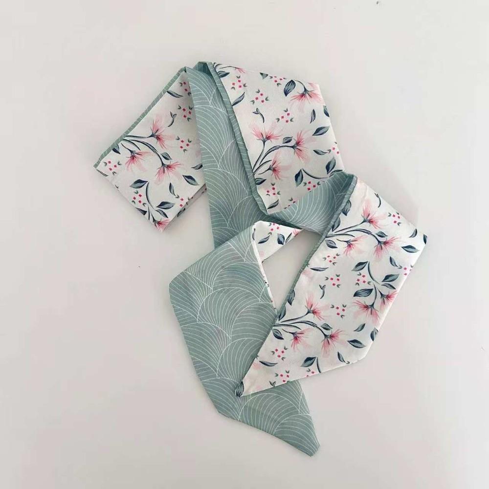 Spring Summer Floral Print Thin Ribbon Scarf Multi-use Headband Small Silk Scarf Skinny Silk Scarf Women Hair Accessory
