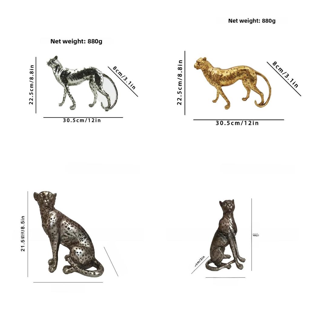 Resin Cheetah Decor Figurine With Antique Finish For Living Room Or Desk