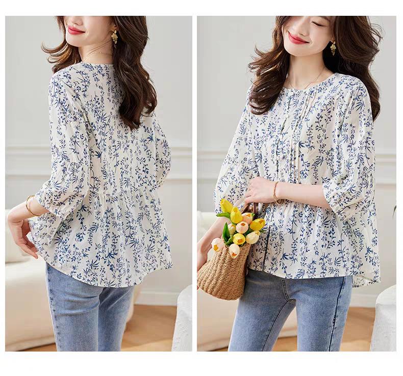 1116 new spring and autumn belly cover waist foreign style shirt seven-quarter sleeve top