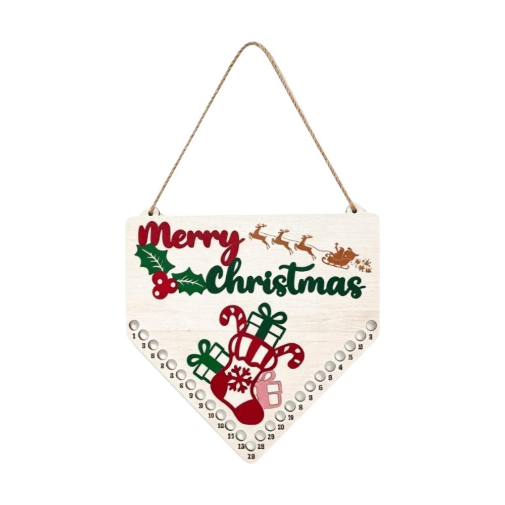 Wooden Christmas Countdown Calendar Decorative Board Hanging Christmas Decoration Ornaments Wall-mounted Xmas Advent Calendar