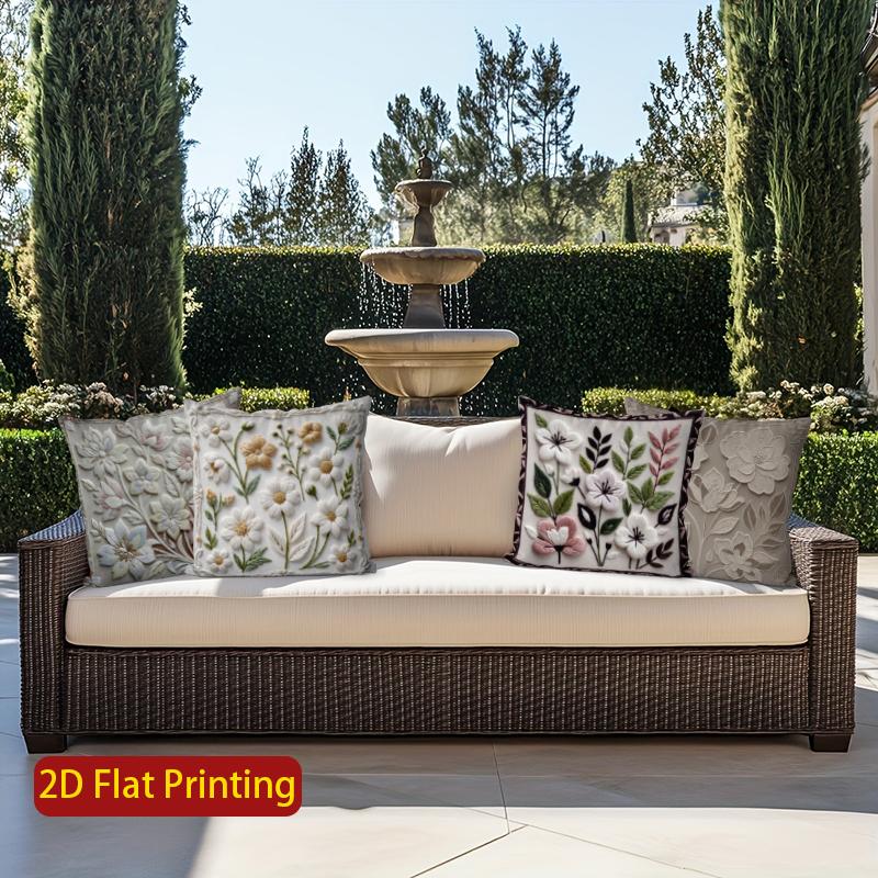 2D Floral Embroidered Pattern Decorative Throw Pillows Pattern Cushion Cover Suitable For Sofa Bedroom Car Pillow Cover