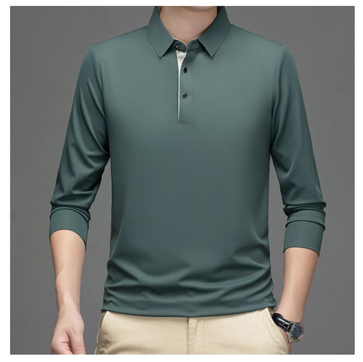 Men's Spring Long Sleeve Polo Shirt Solid Color Golf Shirts Fashion Business Casual Male Tops Tees