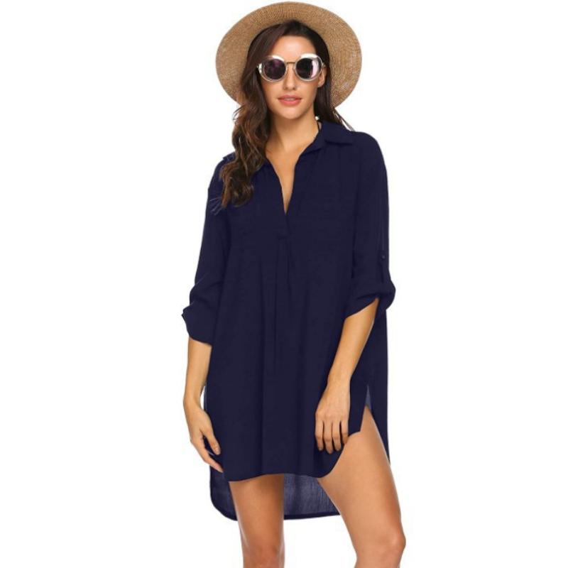 2026 SS Women's Deep V-Neck Beach Cover Up | Sun Protection Swim Shirt Dress - Summer Sheer Coverup Dress for Pool & Resort (Multi-Functional)