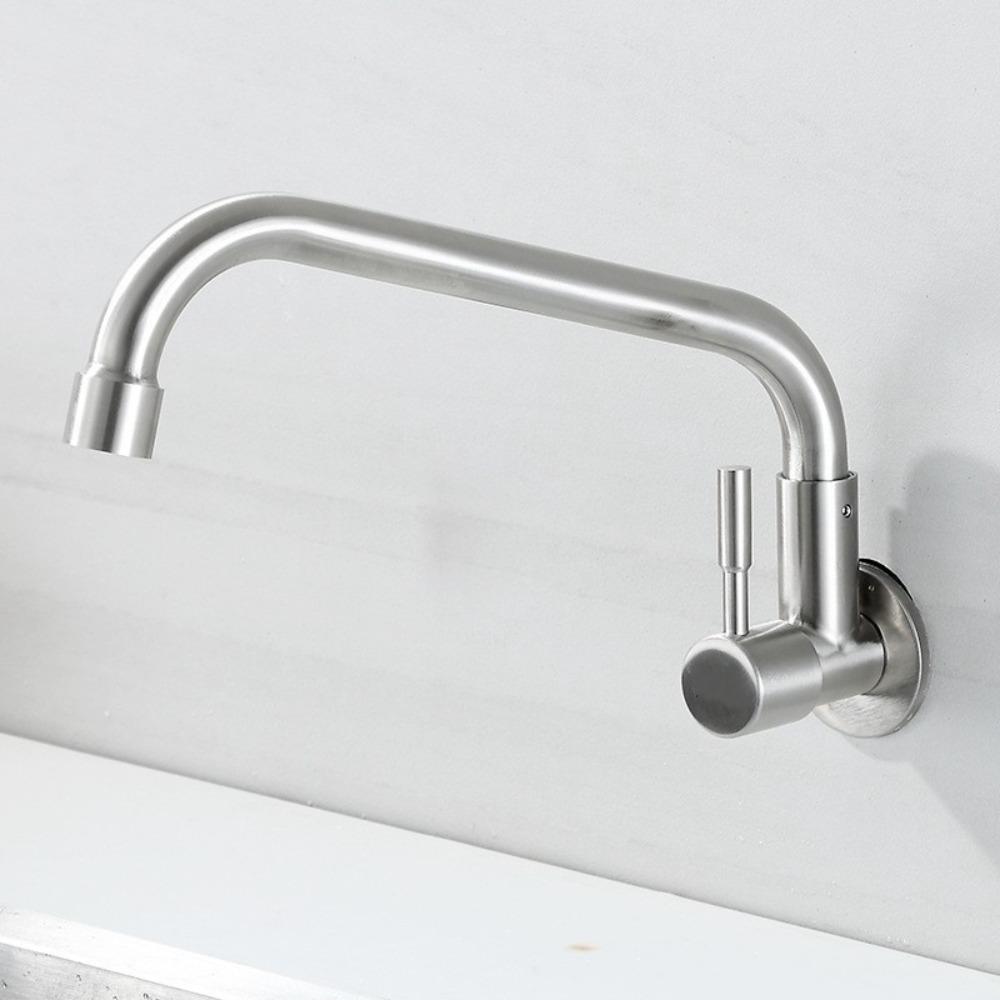 Wall Mounted Rotatable Kitchen Faucet Stainless Steel Single Cold Water Faucet  Washbasin