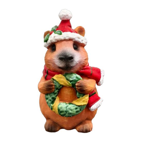 Whimsical Animal Ornaments for Courtyard Christmas Capybara Resin Figurine, Statue with Santa Hat Scarf Wreath, Artistic Crafts Windowsill