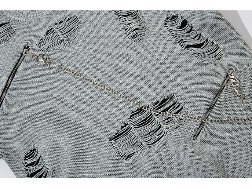 Pull Zippé Déchiré Tendance Unisexe Automne 2024 - Maille Streetwear Ample