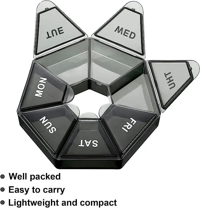 1 Stück - Mini Klein Tragbar Reise Vitamin Pillendose Pillen Etuis Behälter Organizer Aufbewahrung Tabletten 7 Tage Fächer Medizin Fischöle