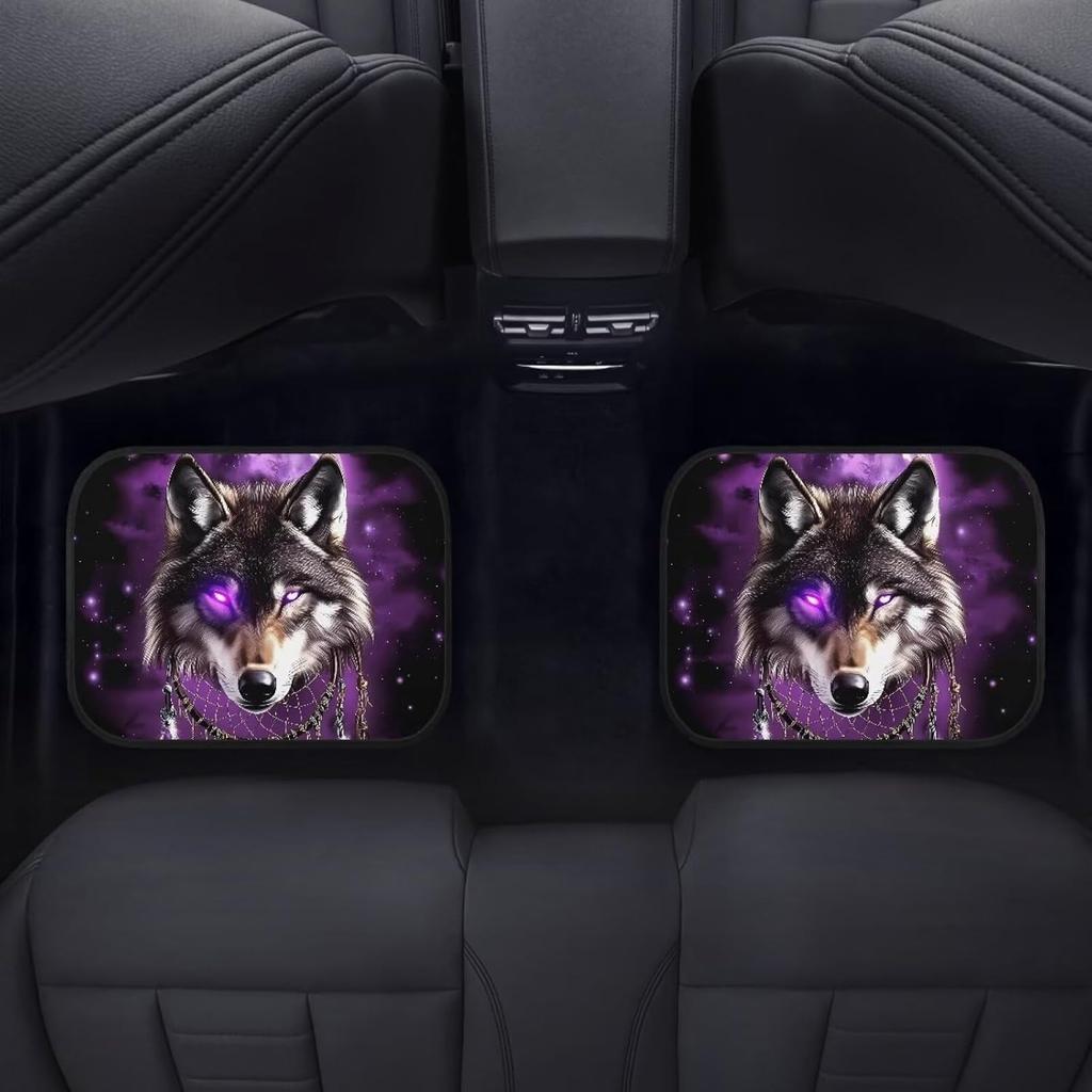 4pcs Wolf Car Floor Mats Set - Non-Slip All-Weather Fit for Cars SUVs Purple Wolf & Design - Heavy-Duty Full Set with Front & Rear Seats Trucks