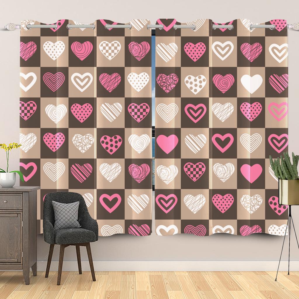 Valentijnsdag Hartjespatroon Gordijnen Romantische Liefde Print Gordijn Slaapkamer Woonkamer Huisraam Gordijnen Met Verduistering Polyester Perfect Voor