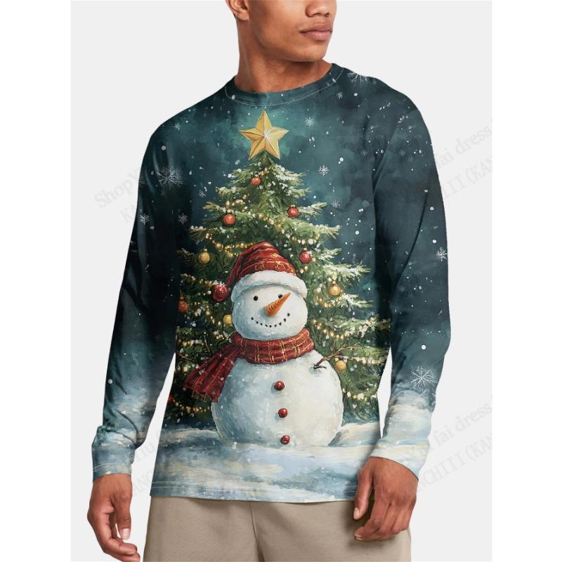 Merry Christmas Santa Claus 3d Print Graphic T-shirt Men Women Fashion Long Sleeve T-shirts Christmas Tree Tops Tees Gift New