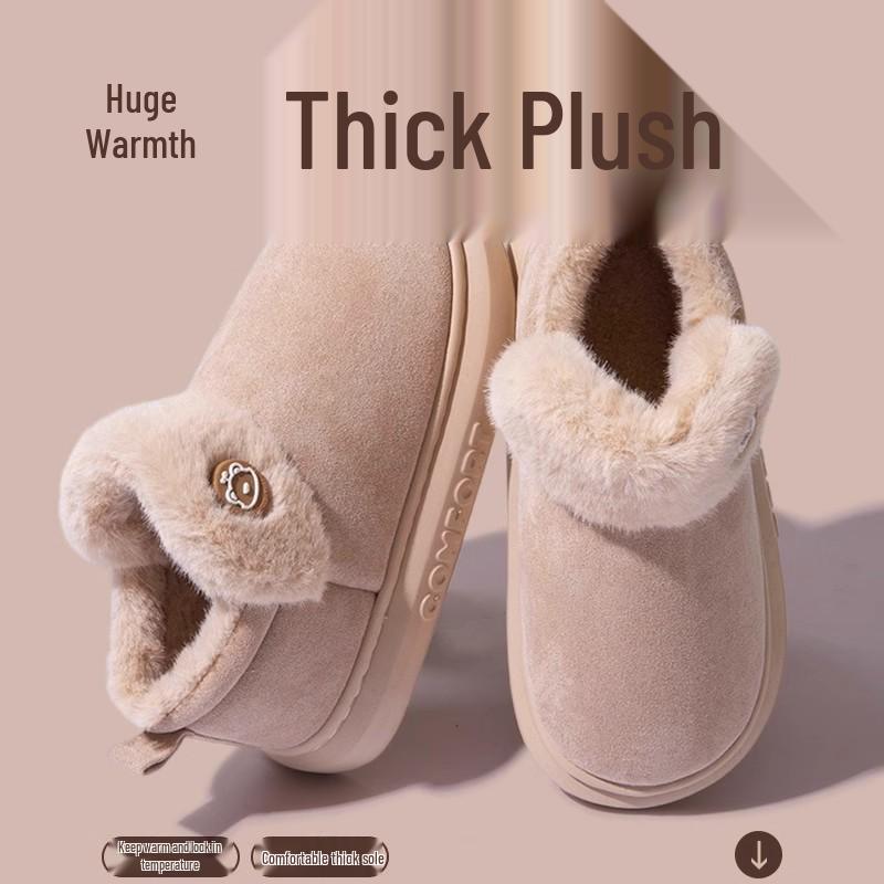 Women's Thick Sole Velvet-Lined Snow Boots - Cozy Autumn/Winter Fluffy Feel with Heel for Outdoor Wear.