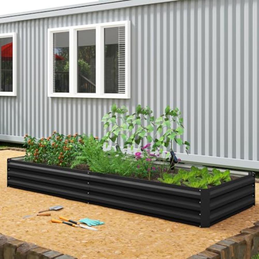 Galvanized Raised Garden Bed 8' X 3' X 1' Metal Planter Box for Growing Vegetables Flowers Herbs Succulents Black