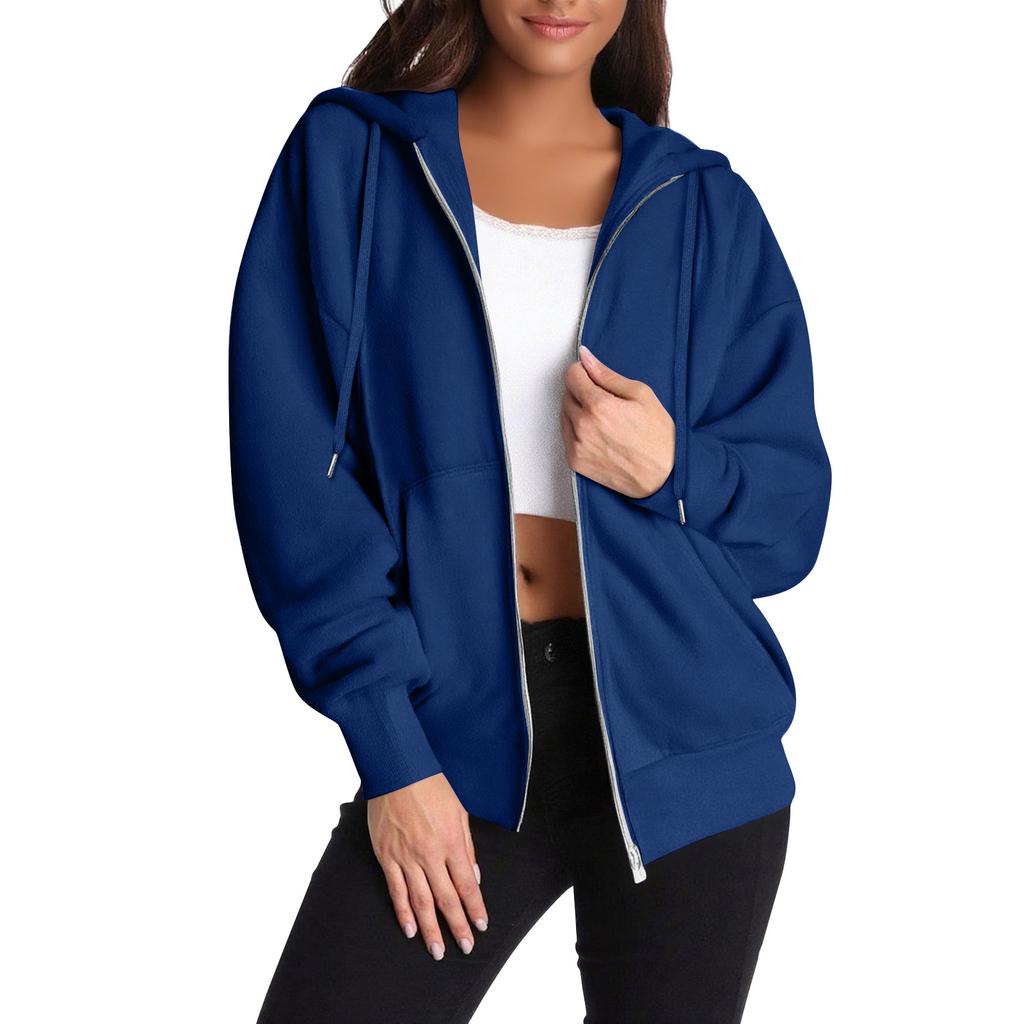Women's Casual Zip Up Hoodie Sweatshirt with Pockets, Long Sleeve Lightweight Drawstring Hooded Jacket for Everyday Wear