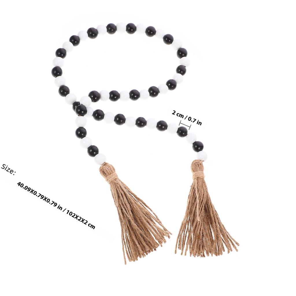 Wooden Beaded Garland Handmade Smooth Wood Beads Hemp Rope Tassel Hanging Home Decor Rustic Farmhouse Party Wall Ornament