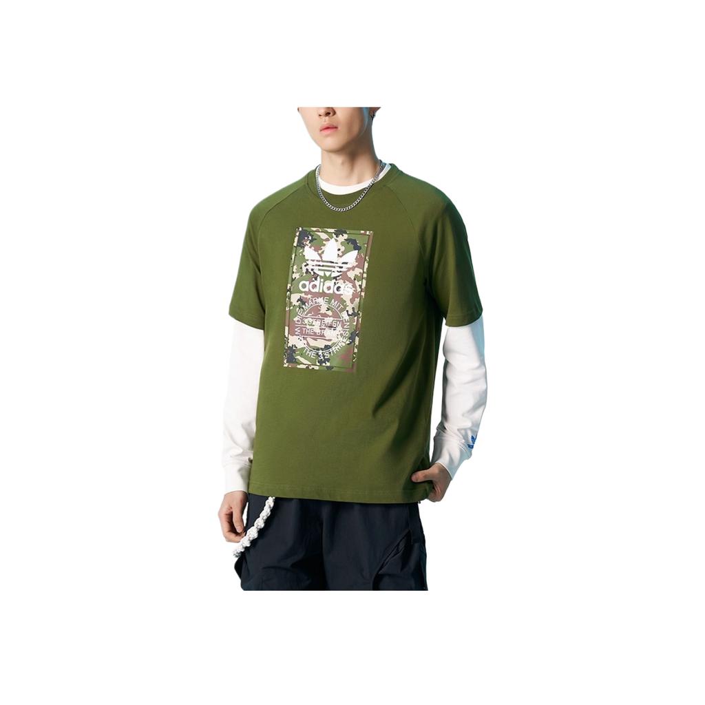 Adidas Originals Logo Camouflage Print Round Neck Pullover Short Sleeve T-Shirt Men T-Shirts Wild-Pine IS0248