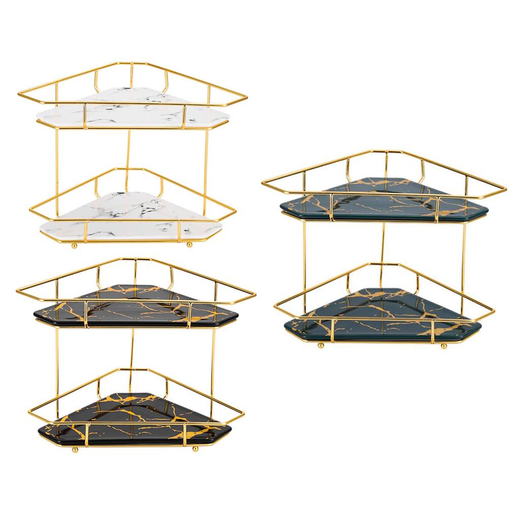 Double-Layer Storage Rack Jewelry Basket Decoration with Ceramic Panel Sundries Display Stand