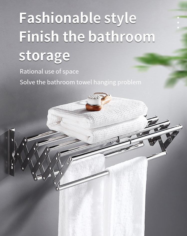 304 Stainless Steel Retractable Double/Single Bar Bathroom Towel Rack with Folding Storage