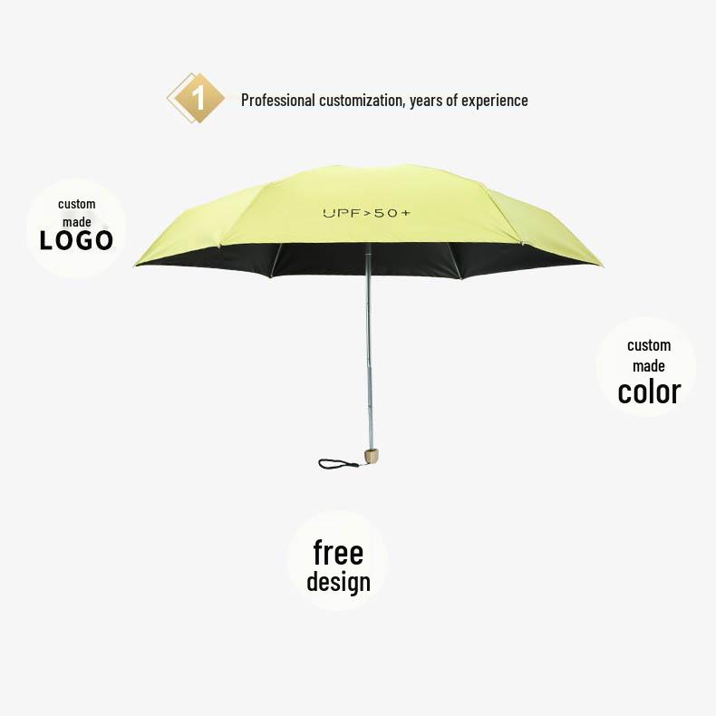 Mini skládací deštník odolný proti UV záření: 6 žeber, Lehký, Černé lepidlo, Kapslový design